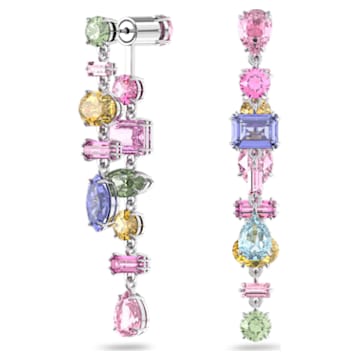Pendants d'oreilles Gema, Design asymétrique, Tailles variées, Longues, Multicolores, Métal rhodié - Swarovski, 5613740