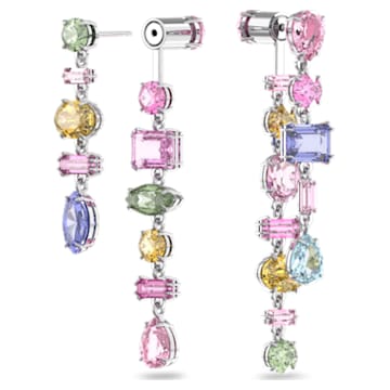Cercei cu drop Gema, Design asimetric, Tăieturi mixte, Lungi, Multicolori, Placat cu rodiu - Swarovski, 5613740