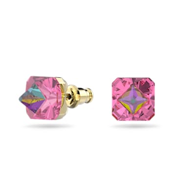 Chroma Stud Earrings, Pyramid cut crystals, Pink, Gold-tone plated - Swarovski, 5614062