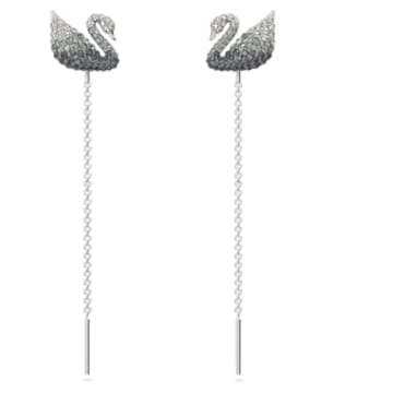 Swarovski Iconic Swan 水滴形耳環, 天鵝, 灰色, 鍍白金色 - Swarovski, 5614117