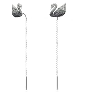 Swarovski Iconic Swan drop earrings, Swan, Gray, Rhodium plated - Swarovski, 5614117