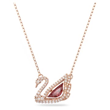 Swan pendant, Swan, Red, Rose gold-tone plated | Swarovski