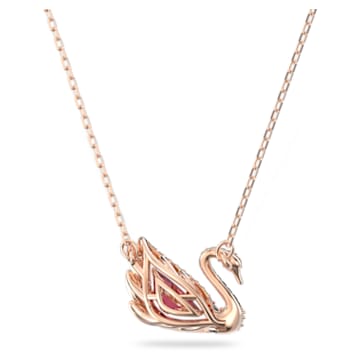 Dancing Swan necklace, Swan, Red, Rose gold-tone plated - Swarovski, 5614123