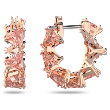 Millenia 大圈耳环, 三角形切割Swarovski皓石, 小码 , 粉红色, 镀玫瑰金色调 - Swarovski, 5614930
