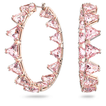 Millenia hoop earrings, Triangle cut crystals, Pink, Rose-gold tone plated - Swarovski, 5614931