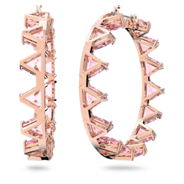Ortyx 大圈耳环, 三角形切割, 粉红色, 镀玫瑰金色调 - Swarovski, 5614931