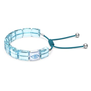 Letra bracelet, Evil eye, Blue, Rhodium plated - Swarovski, 5614971