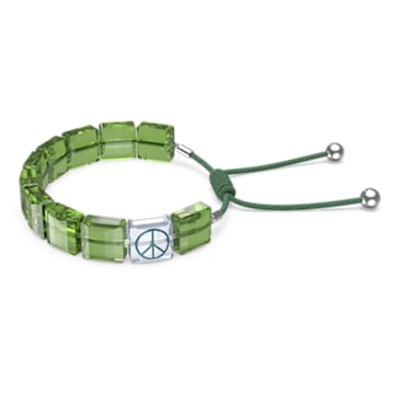 Letra armband, Peace, Groen, Rodium toplaag - Swarovski, 5615003