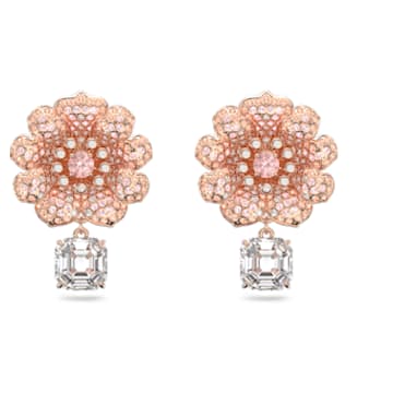 Connexus 水滴形耳環, 花朵, 粉紅色, 鍍玫瑰金色調 - Swarovski, 5615101