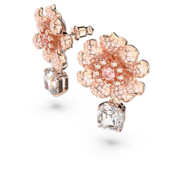 Connexus 水滴形耳環, 花朵, 粉紅色, 鍍玫瑰金色調 - Swarovski, 5615101