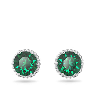 Birthstone 耳釘, 圓形切割, 五月, 綠色, 鍍白金色 - Swarovski, 5615511