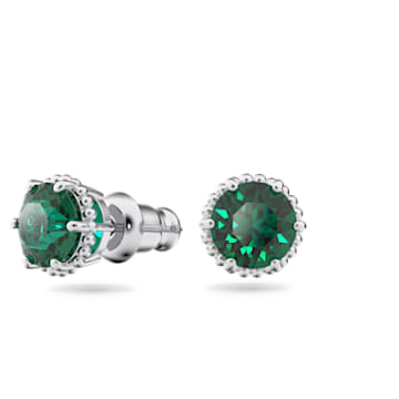 Birthstone stud earrings, May, Green, Rhodium plated - Swarovski, 5615511