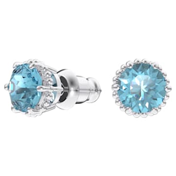 Birthstone stud earrings, Round cut, March, Blue, Rhodium plated - Swarovski, 5615512