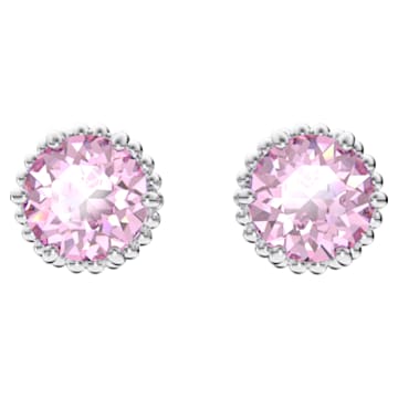 Birthstone 耳釘, 圓形切割, 六月, 粉紅色, 鍍白金色 - Swarovski, 5615514