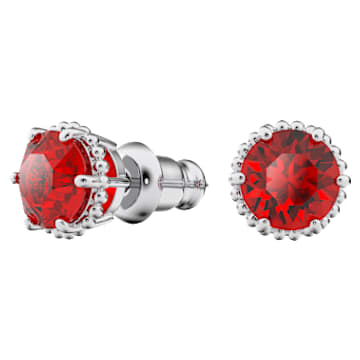 Peckové náušnice Birthstone, Kulatý výbrus, Leden, Červené, Pokoveno rhodiem - Swarovski, 5615516