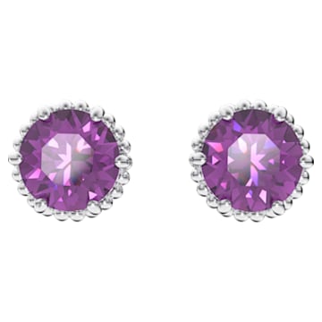 Birthstone stud earrings, Round cut, February, Purple, Rhodium plated - Swarovski, 5615517