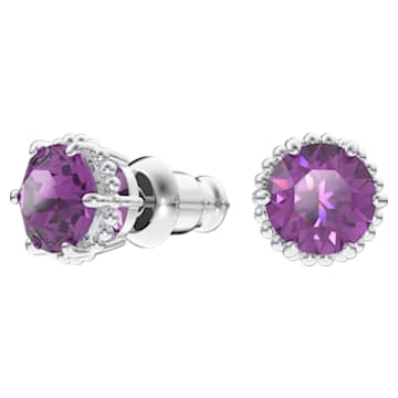 Birthstone stud earrings, Round cut, February, Purple, Rhodium plated - Swarovski, 5615517