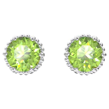Birthstone 耳钉, 圆形切割, 八月, 绿色, 镀铑 - Swarovski, 5615519
