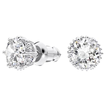 Birthstone 耳釘, 圓形切割, 四月, 白色, 鍍白金色 - Swarovski, 5615520