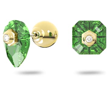 Numina stud earrings, Asymmetrical design, Mixed cuts, Green, Gold-tone plated - Swarovski, 5615529