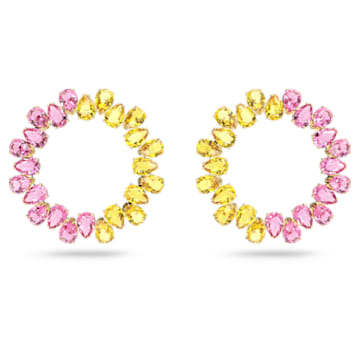 Millenia hoop earrings, Circle, Pear cut, Multicoloured, Gold-tone plated - Swarovski, 5615619