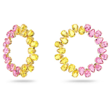 Millenia 大圈耳环, 圆形、梨形切割, 流光溢彩, 镀金色调 - Swarovski, 5615619