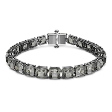 Millenia 手鏈, 方形切割, 細碼, 灰色, 鍍黑鉻色 - Swarovski, 5615656