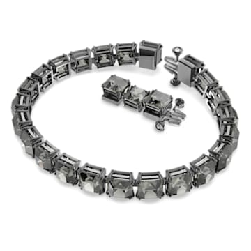 Millenia 手鏈, 方形切割, 細碼, 灰色, 鍍黑鉻色 - Swarovski, 5615656