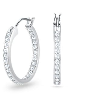 Sommerset hoop earrings, White, Rhodium plated - Swarovski, 5616262