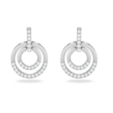 Circle hoop earrings, White, Rhodium plated - Swarovski, 5616265