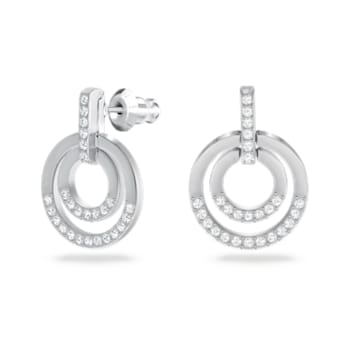 Circle pierced earrings, White, Rhodium plated - Swarovski, 5616265