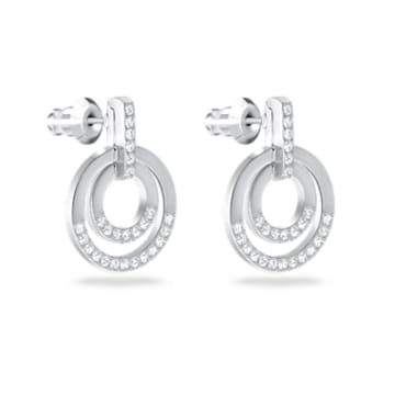 Circle stud earrings, White, Rhodium plated - Swarovski, 5616265