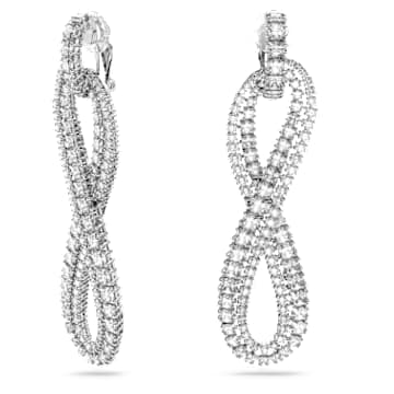 Boucles d'oreilles clip Hyperbola, Infini, Blanches, Métal rhodié - Swarovski, 5616586