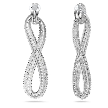 Hyperbola clip earrings, White, Rhodium plated - Swarovski, 5616586