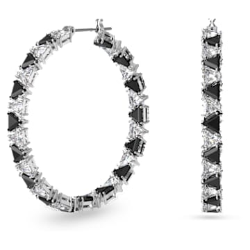 Kolczyki kreole Ortyx, Szlif trójkątny, Czarne, Powłoka z rodu - Swarovski, 5616911
