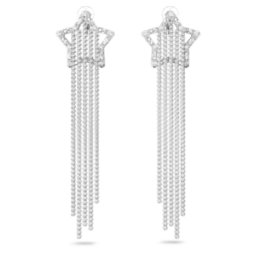 Stella clip earrings, Star, White, Rhodium plated - Swarovski, 5617755