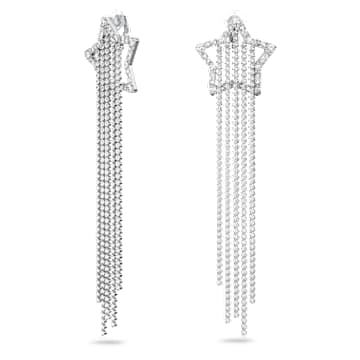 Boucles d'oreilles clip Stella, Étoile filante, Blanches, Métal rhodié - Swarovski, 5617755