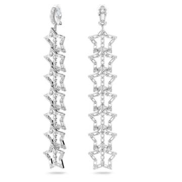 Stella clip earrings, Star, White, Rhodium plated - Swarovski, 5617756