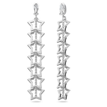 Stella clip earrings, Star, White, Rhodium plated - Swarovski, 5617756