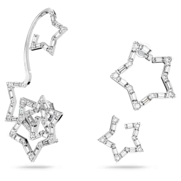 Cercei ear cuff Stella, Set (3), Tăieturi mixte, Stea, Alb, Placat cu rodiu - Swarovski, 5617757