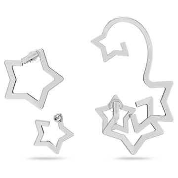 Stella ear cuff, Single, Set (3), Star, White, Rhodium plated - Swarovski, 5617757