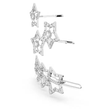 发夹, 套装 (3), 混合切割, 星星, 白色, 镀铑 - Swarovski, 5617759