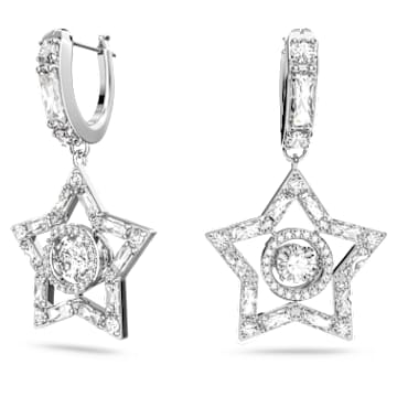 Stella 水滴形耳环, 混合切割, 星星, 白色, 镀铑 - Swarovski, 5617767