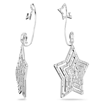 Stella clip earrings, Star, Large, White, Rhodium plated - Swarovski, 5617768