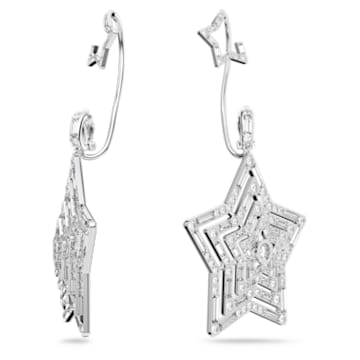 Stella clip earrings, Star, White, Rhodium plated - Swarovski, 5617768