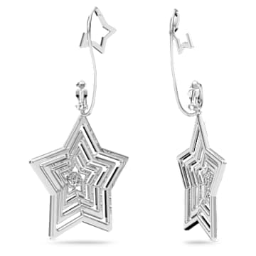 Boucles d'oreilles clip Stella, Étoile, Grandes, Blanches, Métal rhodié - Swarovski, 5617768