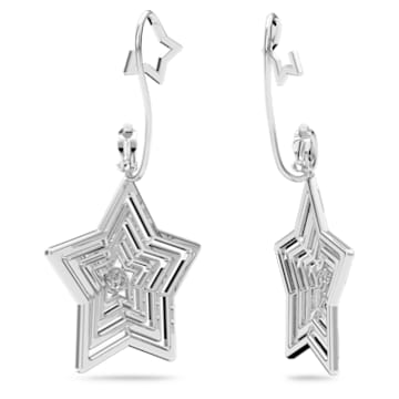 Stella clip earrings, Star, White, Rhodium plated - Swarovski, 5617768
