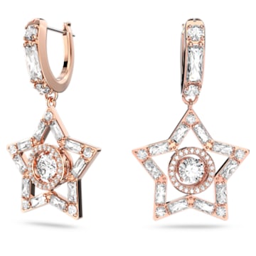 Stella hoop earrings, Star, White, Rose gold-tone plated - Swarovski, 5617769
