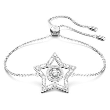 Stella bracelet, Mixed cuts, Star, White, Rhodium plated - Swarovski, 5617881
