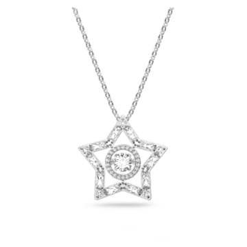Stella pendant, Mixed cuts, Star, Long, White, Rhodium plated - Swarovski, 5617919